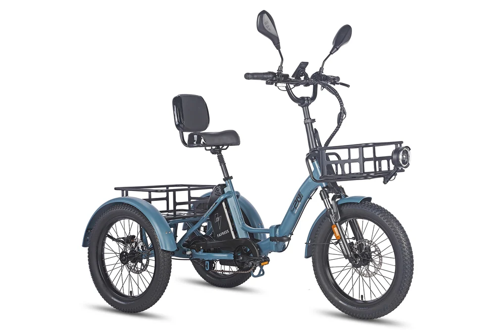 Fafrees F20 Mate HS in Haze Blue with front basket and enlarged rear rack